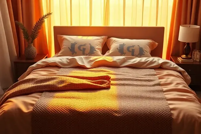 Render 3D conceitual de uma cama estilizada destacando o conforto e a estética de uma peseira de tecido.