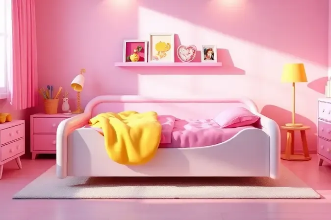 Representação 3D de uma cama infantil com bordas arredondadas e grades de proteção laterais destacando a segurança no quarto.