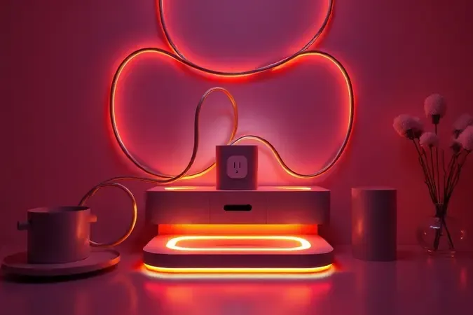 Componentes elétricos e fios em destaque de forma estilizada em um móvel moderno e tecnológico.