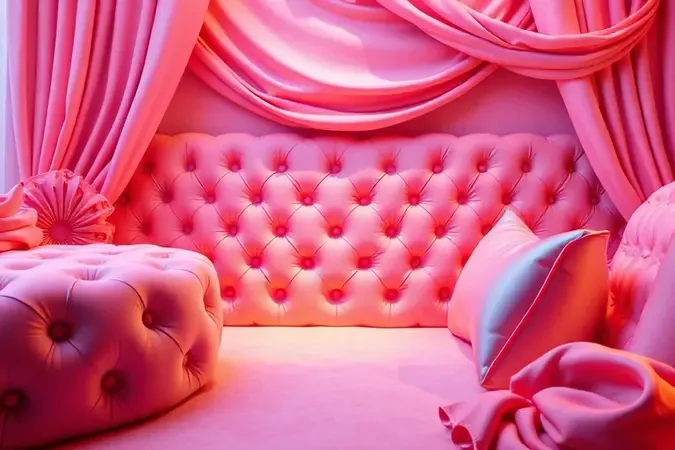Detalhes de tecidos e texturas de uma cama estofada elegante e confortável.