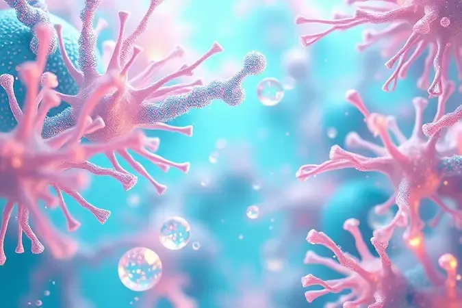 Representação artística e conceitual de fibras têxteis limpas e higienizadas em tons vibrantes de azul e branco.