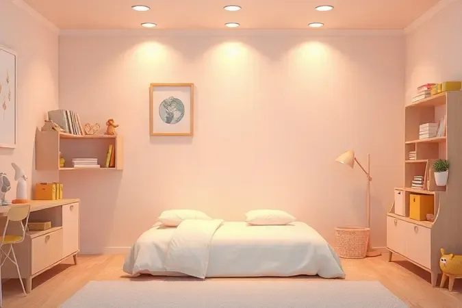 Ambiente seguro para bebês com quinas arredondadas e tapete macio em um quarto montessoriano colorido.