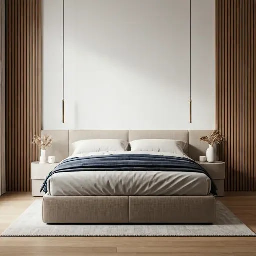 Interior de quarto minimalista com cama box premium